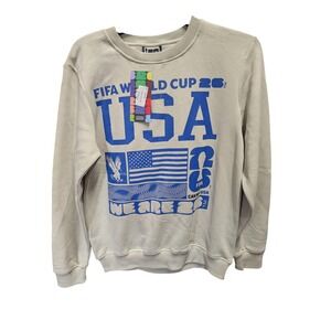 FIFA World Cup 26 Sweatshirt Men Medium Oatmeal New USA Graphic Fleece Pullover